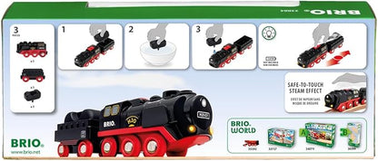BRIO World 33884 Battery-Operated Steaming Train – Press Action Button 3 Sec for Real Cool-to-Touch Steam | Enhances Motor Skills & Imagination for Kids Age 3 and Up