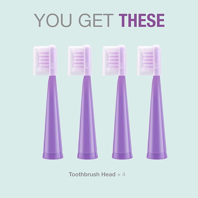 Vekkia Princess Electric Toothbrush Replacement Heads - 7X More Plaque Removal, End-Rounded 3D Curved Soft Bristles, Comfortable & Efficient Clean Teeth, Perfect for Kid Small Mouth, Purple (4 Pack)