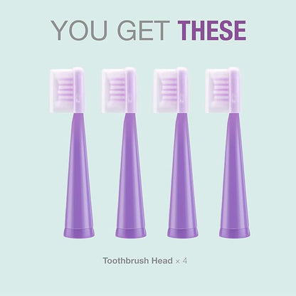 Vekkia Princess Electric Toothbrush Replacement Heads - 7X More Plaque Removal, End-Rounded 3D Curved Soft Bristles, Comfortable & Efficient Clean Teeth, Perfect for Kid Small Mouth, Purple (4 Pack)
