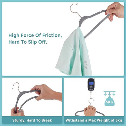 Baby Velvet Hangers 30Pack - 11 Inch Non-Slip Kids Hangers for Clothes - Small Toddler Child Hangers Durable for Every Use - 10 Hanger Clips Included, Gray