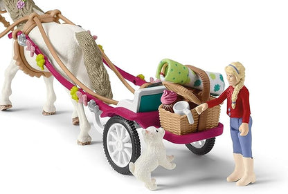 Schleich Horse Club — 32-Piece Carriage Ride with Picnic Playset, Horse and Carriage Toy Set with Doll, Stocked Picnic Basket and Accessories, Horse Toys for Girls & Boys Ages 5+
