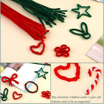200 Pieces Christmas Pipe Cleaners, Craft Pipe Cleaners, Pipe Cleaners Chenille Stem, Pipe Cleaners Bulk,Art Pipe Cleaners for Creative Christmas Decoration Supplies Arts and Crafts Project