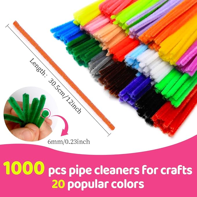 Praisebank Pipe Cleaners for Crafts (1000pcs 25 Multi-Colored), 12 inch Long Pipe Cleaners.