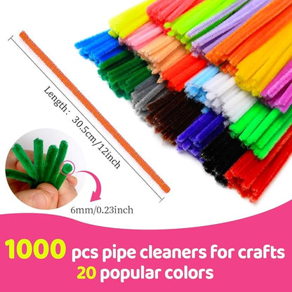 Praisebank Pipe Cleaners for Crafts (1000pcs 25 Multi-Colored), 12 inch Long Pipe Cleaners.