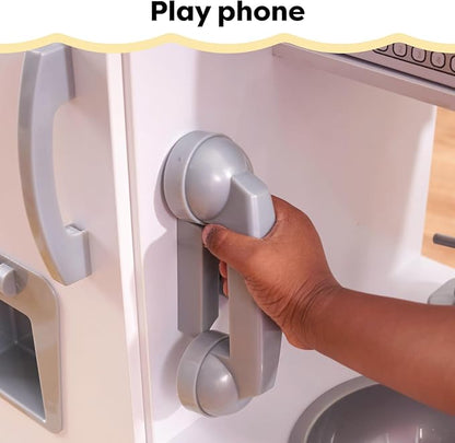 KidKraft Vintage Wooden Play Kitchen with Pretend Ice Maker and Play Phone, White