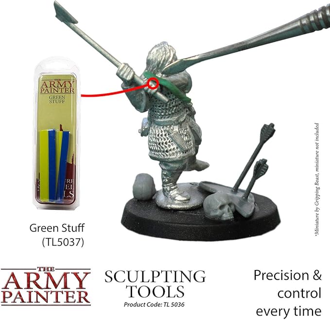 The Army Painter Clay Sculpting Tools - Set with Three Double Ended Stainless Steel Dab Tool, Polymer Clay Tools for Modeling Plastic, Resin, and Metal Miniatures - Green Stuff Putty Tool Clay