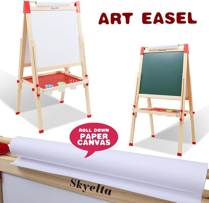Art Easel for Kids Ages 4-8 9-12,Double Sided Wooden Kids Easel Drawing Board with Magnetic Chalkboard,3-Level Height Adjustable,100+ Accessories,Gift & Art Supplies for Kids