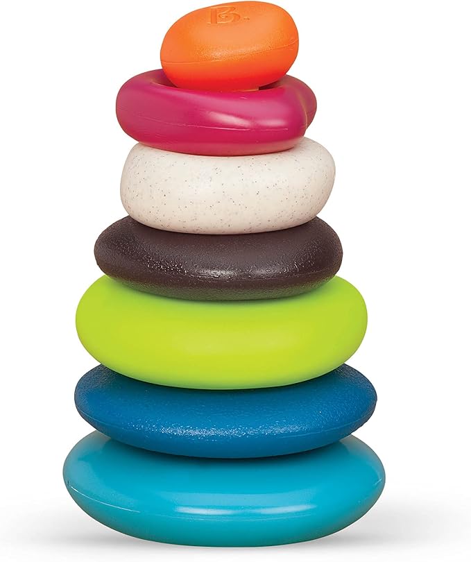 B. toys – Baby Blocks & Stacking – 10 Numbered Blocks & 5 Colorful Rings – Building Play Set for Infants – Educational Toys – One Two Squeeze & Stacking Stones – 6+ Months