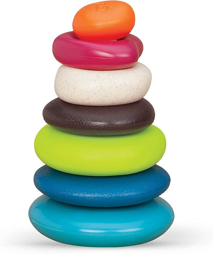 B. toys – Baby Blocks & Stacking – 10 Numbered Blocks & 5 Colorful Rings – Building Play Set for Infants – Educational Toys – One Two Squeeze & Stacking Stones – 6+ Months