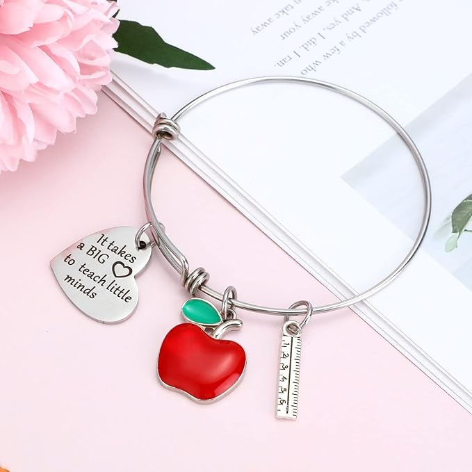 8 Pcs Teacher Appreciation Gift Set for Women, 4 Teacher Makeup Pouch Cosmetic Bags and 4 Bangle Bracelets, Christmas Valentines Thank You Gifts for Teacher (Teacher Survival Kit)