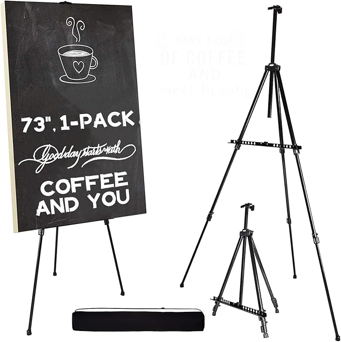 Artify 73 Inches Double Tier Easel Stand, Adjustable Height from 22-73”, 3 in 1, for Painting and Display with a Carrying Bag, 1PACK