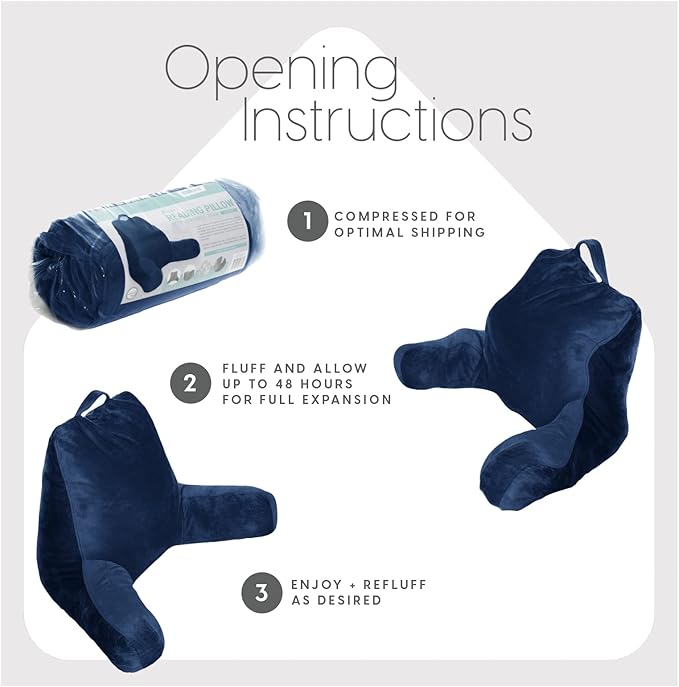 Milliard Reading Pillow with Shredded Memory Foam, Large Adult Backrest with Arms, Back Support for Sitting Up in Bed with Washable Cover (Sit up Pillow)