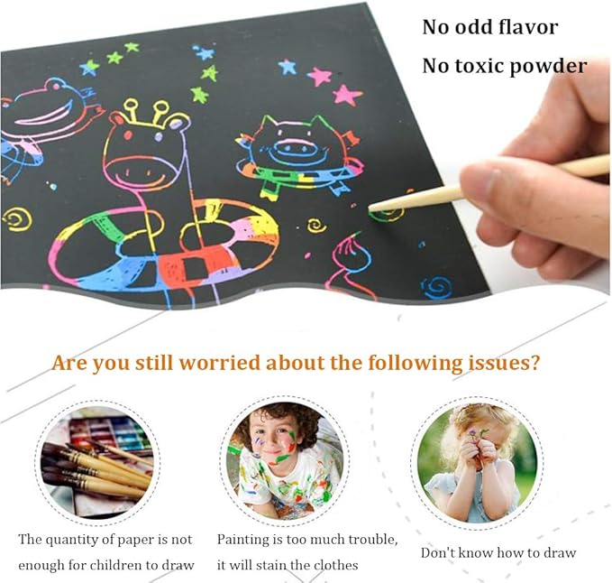 Art Set for Kids Rainbow Magic Scratch Off Paper Black Scratch Sheets Notes Cards Boards Doodle Pads Childrens Crafts Projects Kit for Girls Boys Adults Birthday Christmas Gift