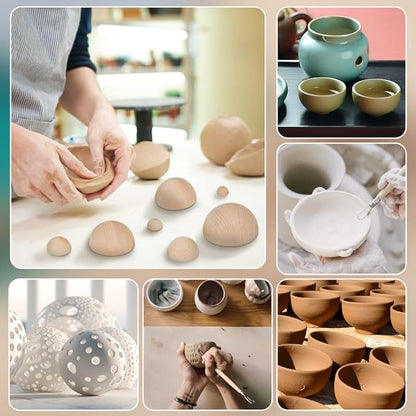 BENECREAT 12 Pcs Clay Pottery Bowl Press Tool, 12 Sizes Wooden Ceramic Top Tools, Pottery Molds Half Round Pottery Tools Set for Making Pottery Bowls, Plates and DIY Gifts
