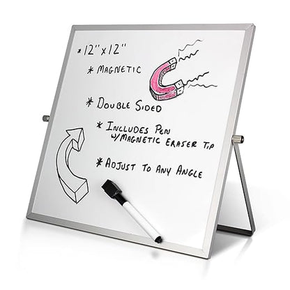 Flipside Products 12" x 12" Double-Sided Dry Erase Magnetic Flip Easel w/Black Dry Erase Marker w/Erase Cap, Adjustable Stand, Tabletop Easel, Small Portable Whiteboard