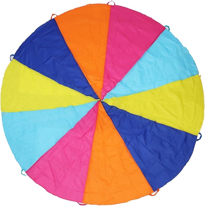 10ft Rainbow Parachute, Play Parachute Toy for Kids, Parachute with Handles Indoor & Outdoor Play Equipment, Large