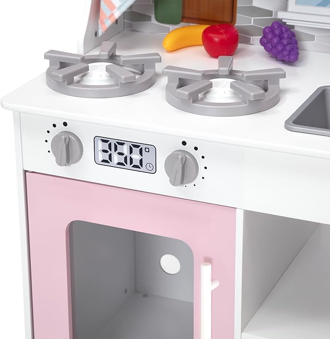 Delta Children Tiny Chef Play Kitchen - Toy Kitchen Playset with Realistic Knobs That Turn/Click, Oven, Sink, Microwave and 15 Pieces of Play Food, Pink