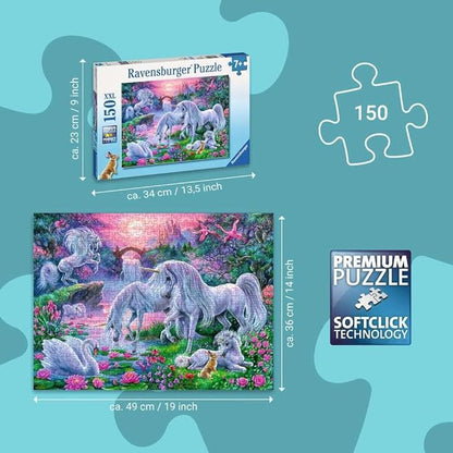Ravensburger Unicorns in Sunset Glow - 150 Piece Jigsaw Puzzle for Kids | Unique Piece Design | Enhances Creativity | Perfect for Family Bonding | Fun and Educational Toy