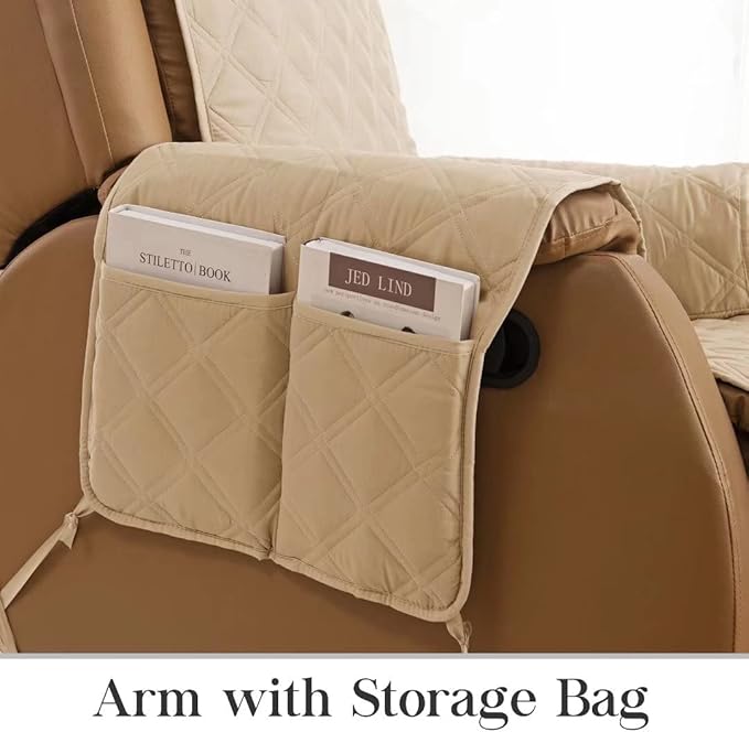 TOMORO Non-Slip Quilted Recliner Cover, 100% Waterproof Recliner Chair Slipcover Furniture Protector with Pockets, Washable Couch Cover with Elastic Straps for Kids and Pets，23 Inch