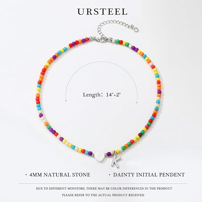 Ursteel Colorful Initial Cute Necklaces for Girls - Trendy Beaded Choker Necklace for Women Teen Girl, Handmade Letter Necklace Gifts for Women Girls Jewelry