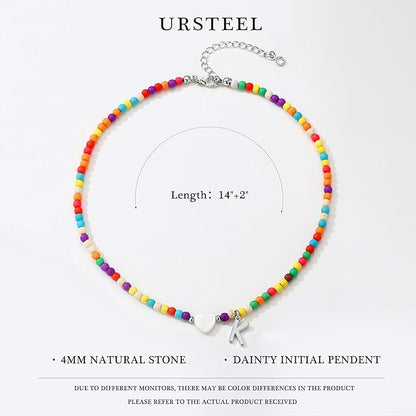 Ursteel Colorful Initial Cute Necklaces for Girls - Trendy Beaded Choker Necklace for Women Teen Girl, Handmade Letter Necklace Gifts for Women Girls Jewelry