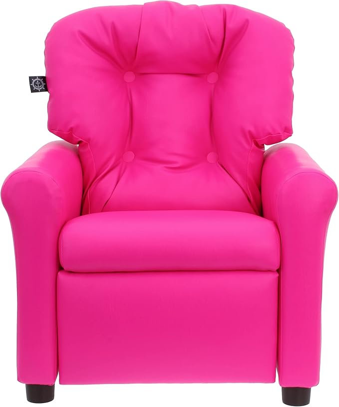 The Crew Furniture Traditional Kids Recliner, Toddler Ages 1-5 Years, Pu Faux Leather, Hot Pink