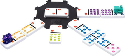 Mexican Train Dominoes - Beautiful Color Dot Double 12 Dominoes Set - Includes Train Markers and Hub by Pressman Multi Color, 5"