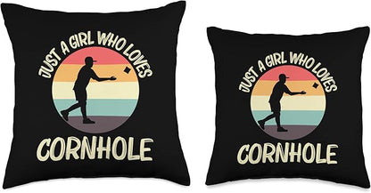 Cornhole Gift Cornhole Player Accessories & Stuff Funny Cornhole Designs for Girls Kids Bean Bag Toss Players Throw Pillow, 18x18, Multicolor