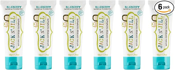 Jack N' Jill Natural Toddler Toothpaste for Baby, Kids and Infants 6 Months & Up, Fluoride Free Training Toothpaste for Toddlers 1-3 (1.76 Fl Oz (Pack of 6), Blueberry)