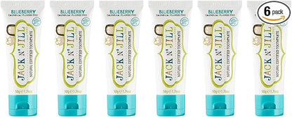 Jack N' Jill Natural Toddler Toothpaste for Baby, Kids and Infants 6 Months & Up, Fluoride Free Training Toothpaste for Toddlers 1-3 (1.76 Fl Oz (Pack of 6), Blueberry)