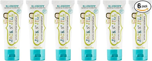 Jack N' Jill Natural Toddler Toothpaste for Baby, Kids and Infants 6 Months & Up, Fluoride Free Training Toothpaste for Toddlers 1-3 (1.76 Fl Oz (Pack of 6), Blueberry)