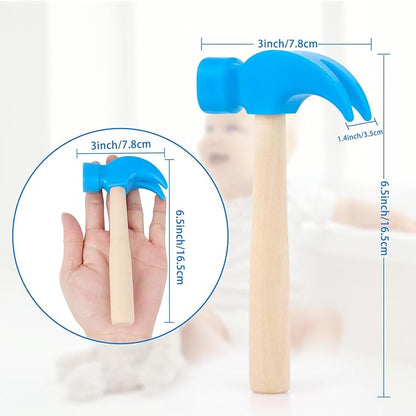 2 Pack Wooden Hammer Toys Simulation Hammers Maintenance Tools Educational Toys for Kids Birthday Party Games Supplies (Blue)