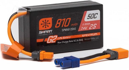 Spektrum 7.4V 810mAh 2S Smart G2 50C LiPo: IC2, SPMX812SH2