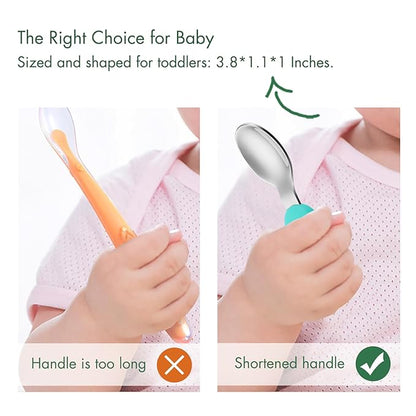 Baby Fork and Spoon Set with Carry Case Baby Training Utensils Self Feeding Toddler Silverware Silicone and Stainless Steel Kids and Toddler Utensil Set-Bees