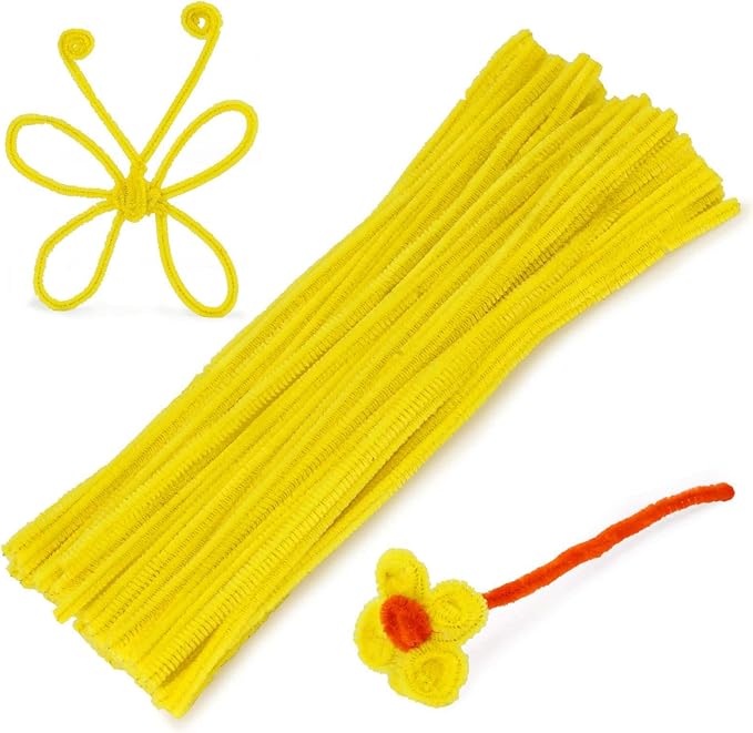 100 Pieces Pipe Cleaners Chenille Stem, Solid Color Pipe Cleaners Set for Pipe Cleaners DIY Arts Crafts Decorations, Chenille Stems Pipe Cleaners (Yellow)