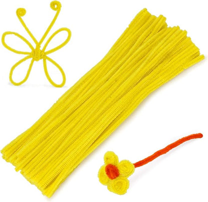 100 Pieces Pipe Cleaners Chenille Stem, Solid Color Pipe Cleaners Set for Pipe Cleaners DIY Arts Crafts Decorations, Chenille Stems Pipe Cleaners (Yellow)
