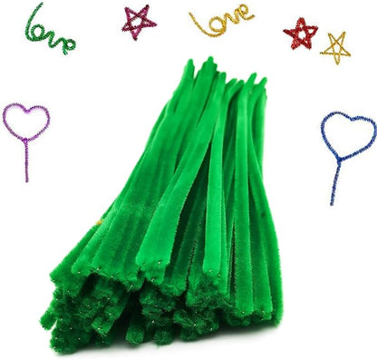 Cldamecy 100 pcs Green Color Craft Pipe Cleaners with 20 pcs Wiggle Eyes,Chenille Stems for Arts & Crafts,DIY Projects and Holiday Decoration