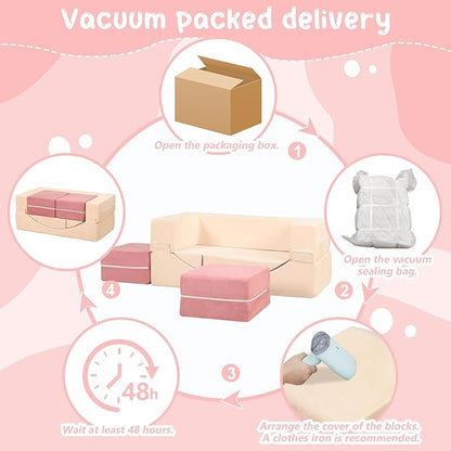 Kids Couch Toddler Couch, Modular Kids Play Couch with Recliner, Imaginative Kids Couch Sofa, Foam Play Couch for Creative Boys & Girls, Playroom Furniture Indoor