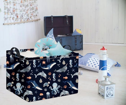 HIYAGON Rectangular Ocean Basket Kids Baby Storage Bin Toy Organizer Box for Boys Under the Sea Nursery Decor(Ocean)