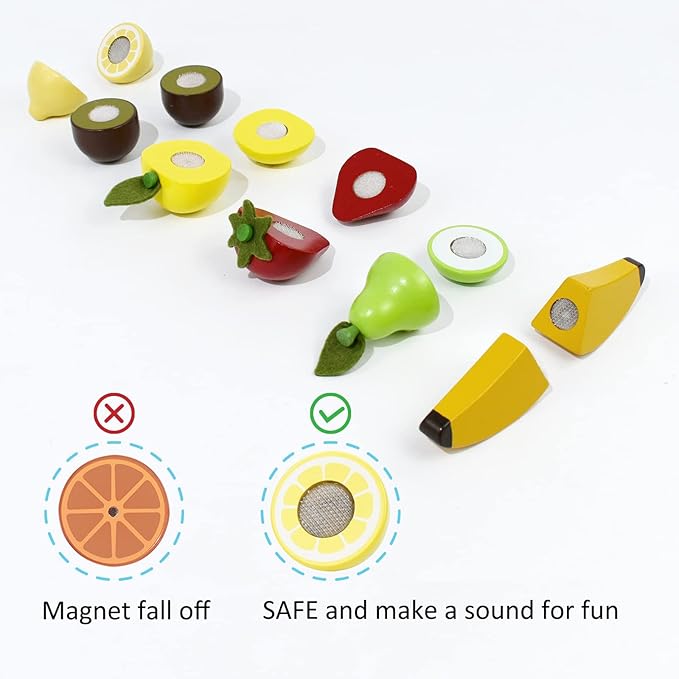 PairPear Wooden Play Food Cutting Fruit Set - Wooden Toys for Toddlers Toy Food Play Kitchen Accessories
