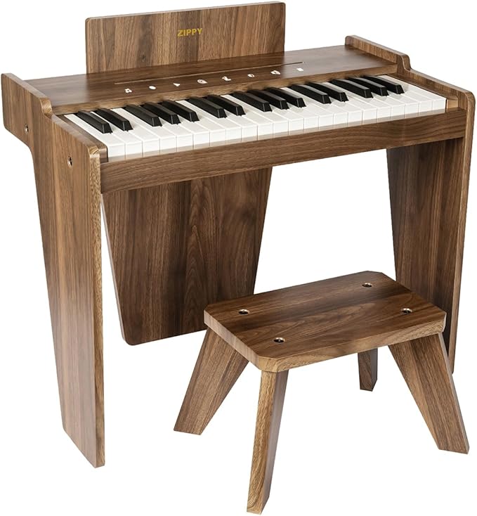 ZIPPY Kids Piano Keyboard, 37 Keys Digital Piano for Kids, Touch Sensitive Control Panel, Built-in Songs, Volume Adjustable, Music Educational Instrument, Wood Piano for 3+ Girls and Boys, Walnut Plus