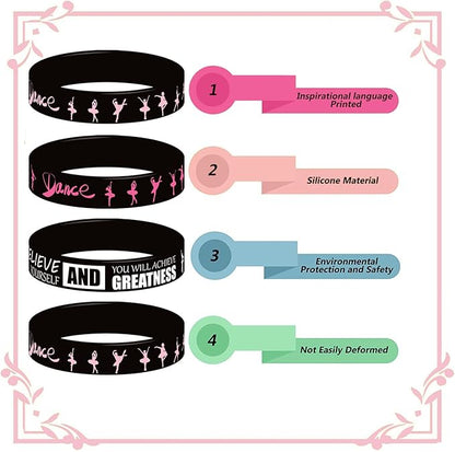 48 Pieces Ballet Party Wristbands Rubber Bracelets - Ballet Dance Birthday Party Favors Supplies Decorations Girl Party Goodie Bag Favor Stuffer Stretchable Silicone Wristband