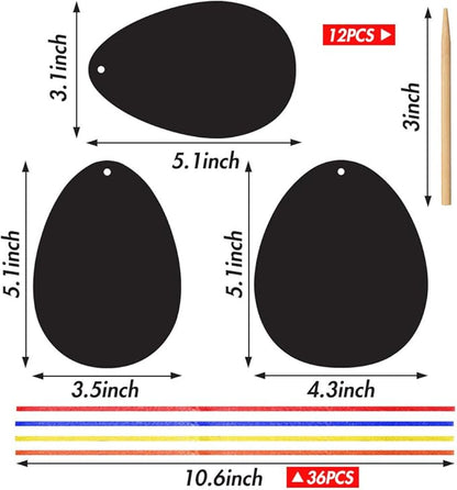 Koogel Easter Egg Scratch Art Set, 36 PCS Rainbow Scratch Art Mini Notes with Colorful Ribbon and Wooden Stick Crafts for Kids Party Favor Easter Decor Tree Decor