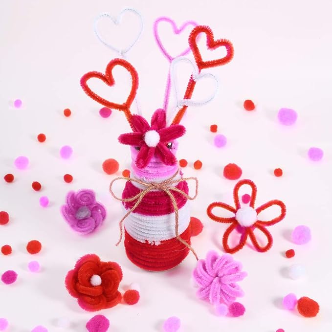 Caydo 200 Pieces Pink Pipe Cleaners 6 mm x 12 inch, Creative Crafts Decorations in 4 Colors (Red, Pink, White, Purple)