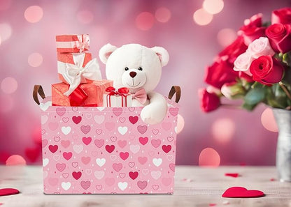NTAOHAMPER Rectangular Storage Basket Empty,Collapsible Gift Basket with Handles,Heart Print Basket, Books Box,Room Decor(Love You Heart)