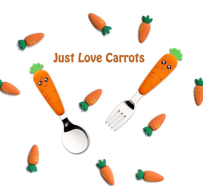 Ginbear Toddler Utensils with Case, Kids Spoons and Forks Self-feeding, Stainless Steel Baby Silverware, Child Flatware Sets, Travel Cutlery Set for Ages 18 Months+