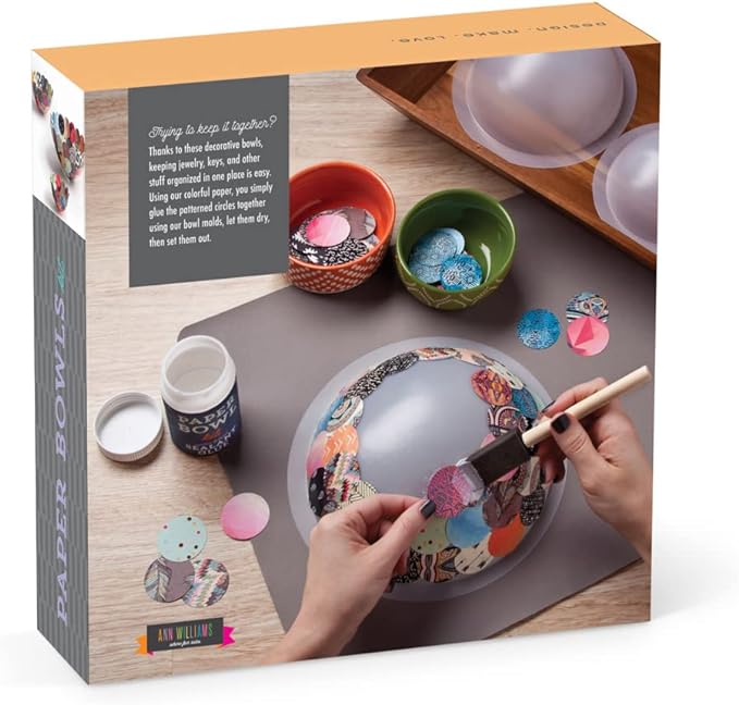 Craft Crush Paper Bowls Craft Kit - Creates 3 DIY Decorative Bowls Easy-to-Make Colorful Bowls for Small Items, Desk Organization - Includes Glue & Foam Applicator - Paper Craft Kit for Ages 13 & up