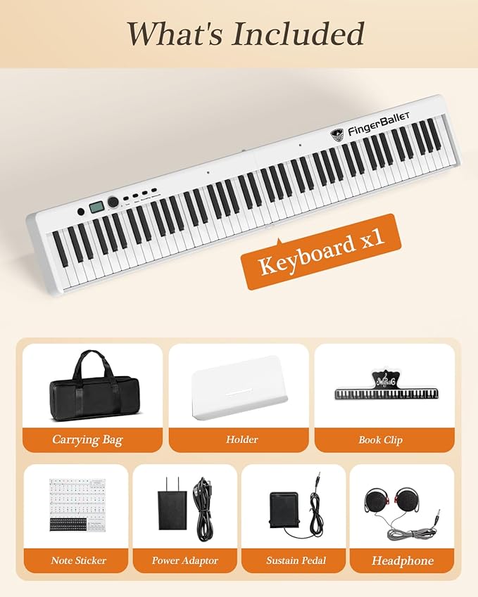Portable Piano Keyboard, Semi-Weighted Folding Digital Piano 88 Key, Full Size, Wood Grain, Electric Piano Keyboard w/MIDI Bluetooth, Suitable for Adult, Toddler