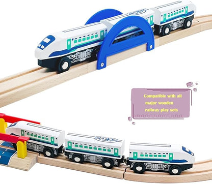Wooden Bullet Train Cars Track Accessories Set High-Speed City Train Toys Fit for Wooden Train Track Railway for Boys and Girls (Bullet Train)