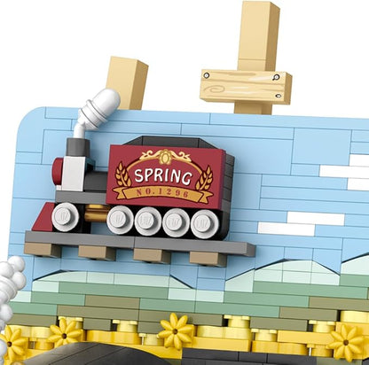 LOZ 1296 Mini Blocks Building Sets,3D Art Framed Train Station Building Kit,MOC Street View Creative Model Set,Creative DIY Bricks Toys for Adults Boys - 758 PCS (1296)